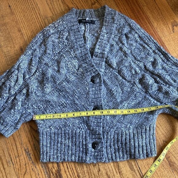 Nine West Chunky Boho  Wool Alpaca Blend Cable Knit Sweater Gray Sz M - Picture 11 of 11